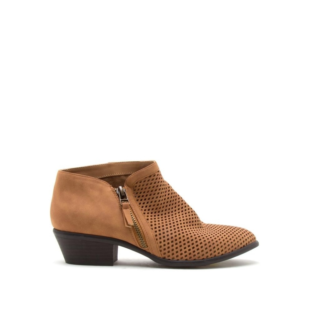 6.5 Cognac distressed perforated low heel bootie - Picture 6 of 8